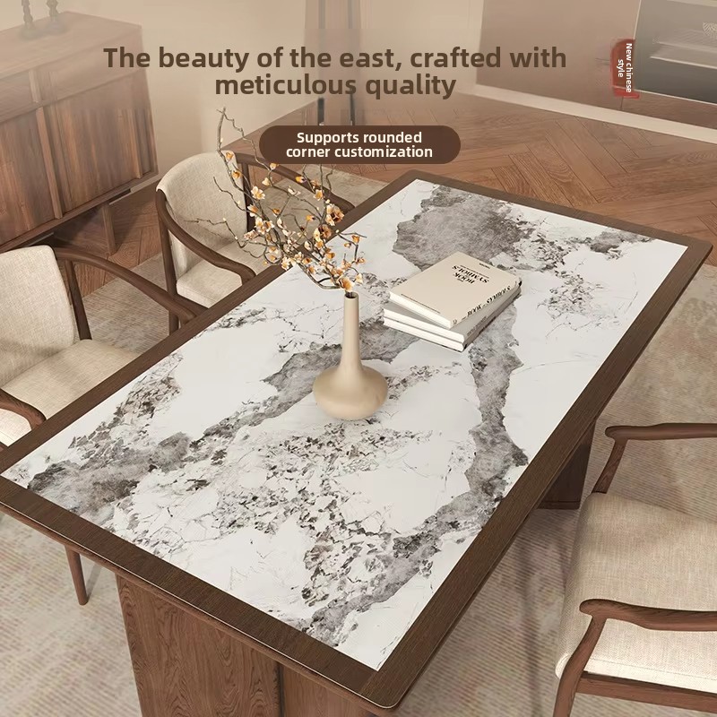 Home Textiles Premium - พรีเมี่ยมรูปแบบหินอ่อนตารางกันน้ําหนังตารางสี่เหลี่ยมผืนผ้าไม้โต๊ะรับประทานอาหาร Protector