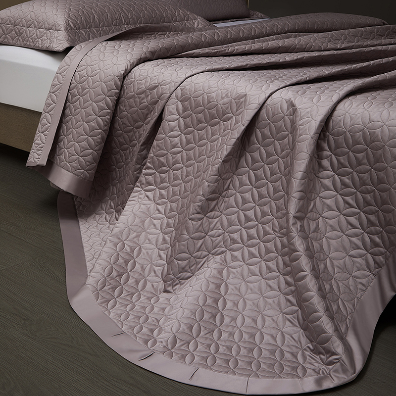 Home Textiles Premium - ชุดผ้าคลุมเตียงแบบเย็บติดกัน 100S ผลิตจากผ้าฝ้ายอียิปต์ เนื้อผ้านุ่มพิเศษ ลายซาตินนูน พร้อมขอบซาตินกว้าง