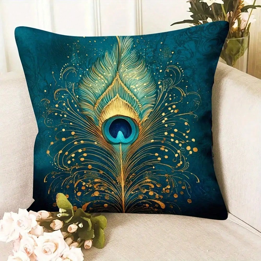 ปลอกหมอนอิงลายขนนกยูงสีเขียวเท - Pillow Insert 18X18 บทวิจารณ์และราคา