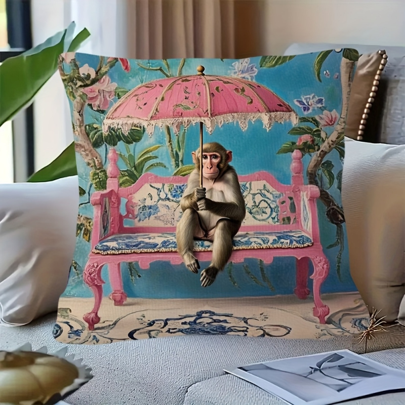 ปลอกหมอนลายลิงสไตล์จีนสีชมพูเร - Pillow Insert 18X18 บทวิจารณ์และราคา