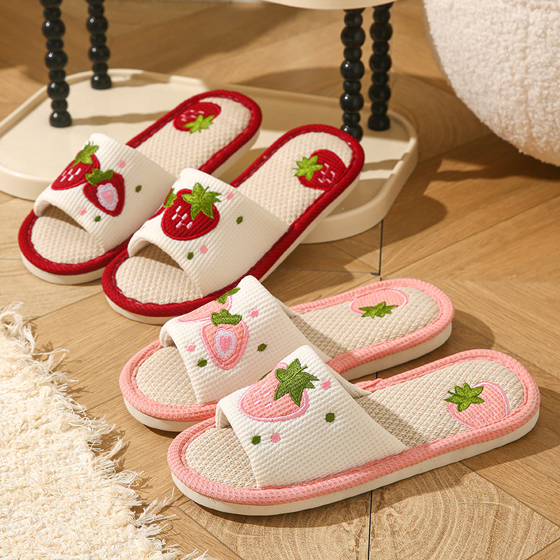 รองเท้าแตะผ้าลินินลายสตรอว์เบอ - Home Textile บทวิจารณ์และราคา