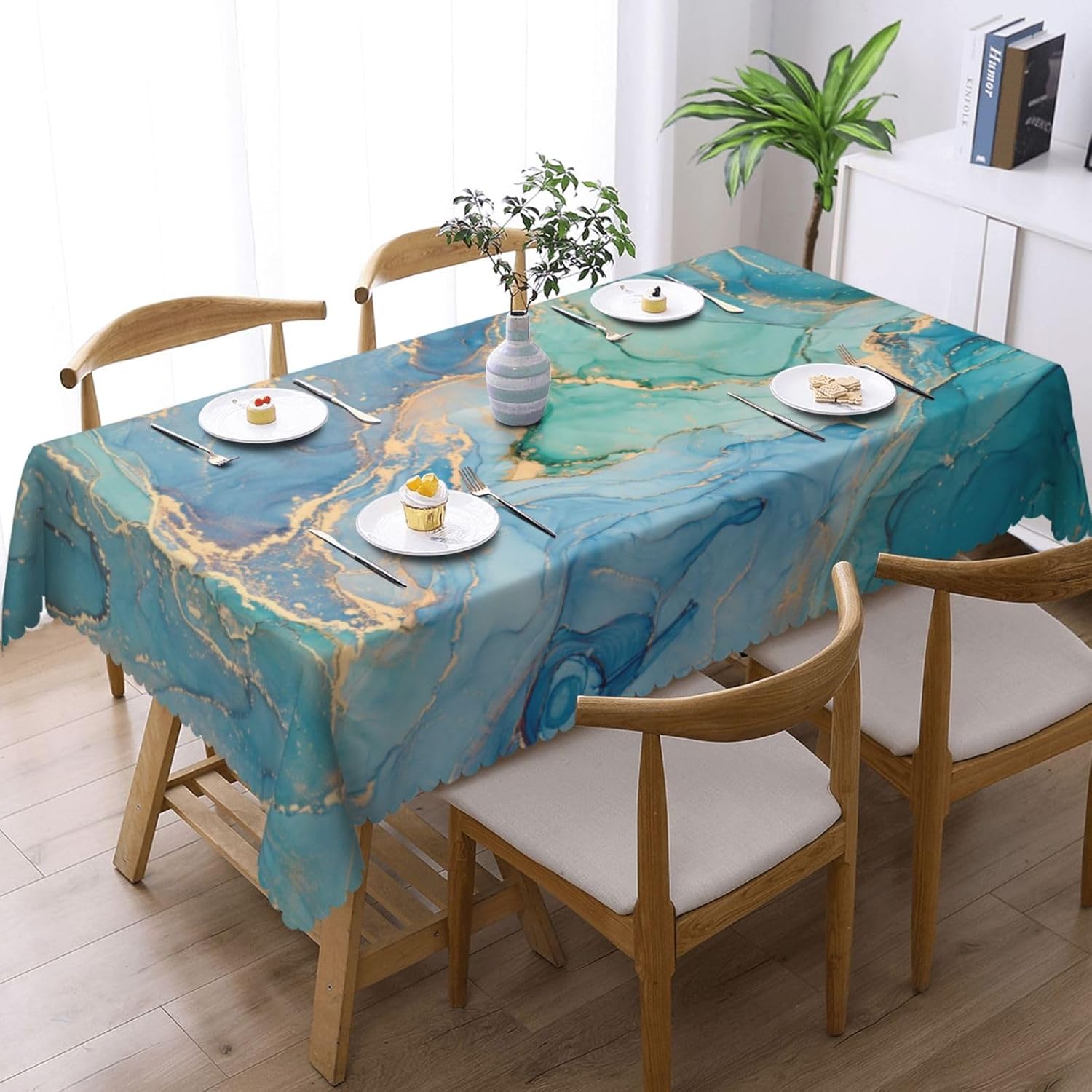 ผ้าปูโต๊ะลายหินอ่อนสีเขียวอมฟ้ - Home Textiles Premium บทวิจารณ์และราคา